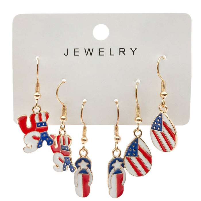 Wholesale Independence Day Personality Drop Oil Red and White Egg Slippers Earrings 3 Pair Ear Hook Jewelry