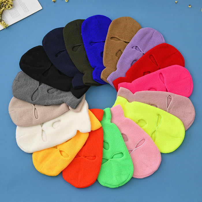 Wholesale Solid Color Warm Three-hole Mask Wool Hat JDC-FH-HXL003