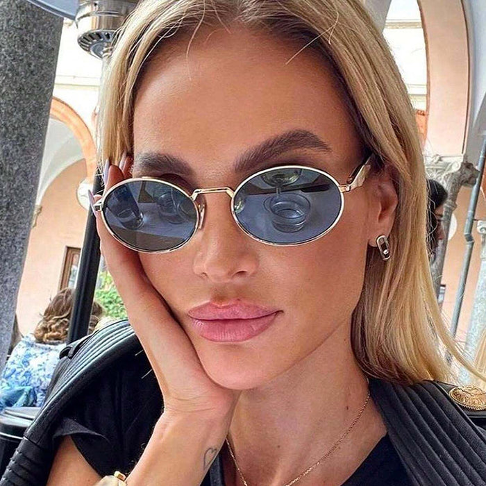 Wholesale Elliptical metal personalized sunglasses, fashionable large frame sunglasses, internet famous retro street photography sunglasses