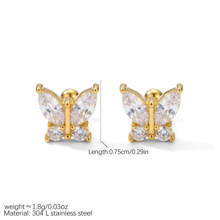 Wholesale Stainless steel Gold-Tone Stud &  Cartilage Earring Combination Zircon Earring Set