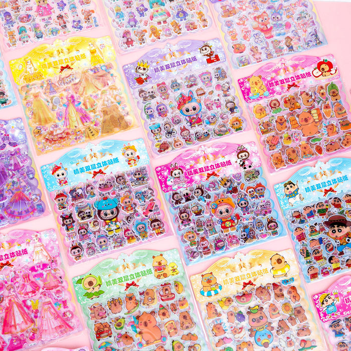 Wholesale Random Double-layer portable cartoon change bubble sticker paper card student gift foam sponge children' s three-dimensional reward sticker