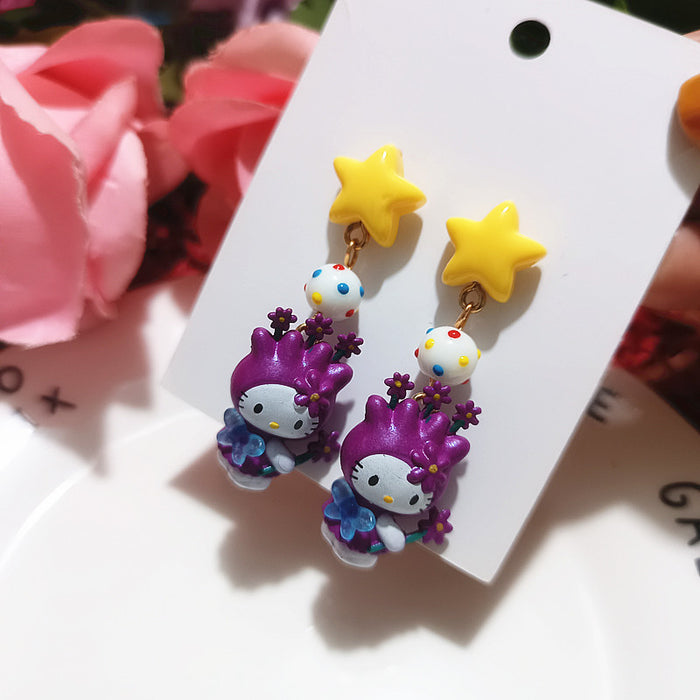 Wholesale Cute Funny Cos Dress-up Cat Rabbit Persimmon Cat Cartoon Silver Earrings Female Cross-border ins Girl