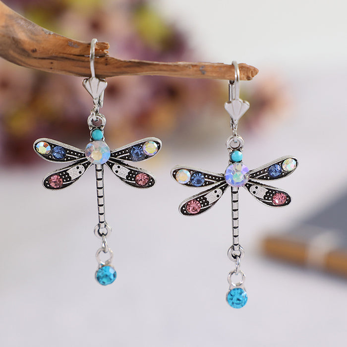 Wholesale Fashionable dragonfly earrings with temperament, long and simple colored diamond earrings, wholesale of ear accessories