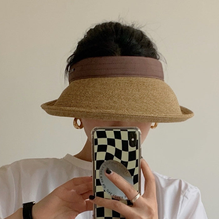 Wholesale Sunscreen hollow roof straw hat, large eave sunshade hat, UV resistant sunshade straw hat