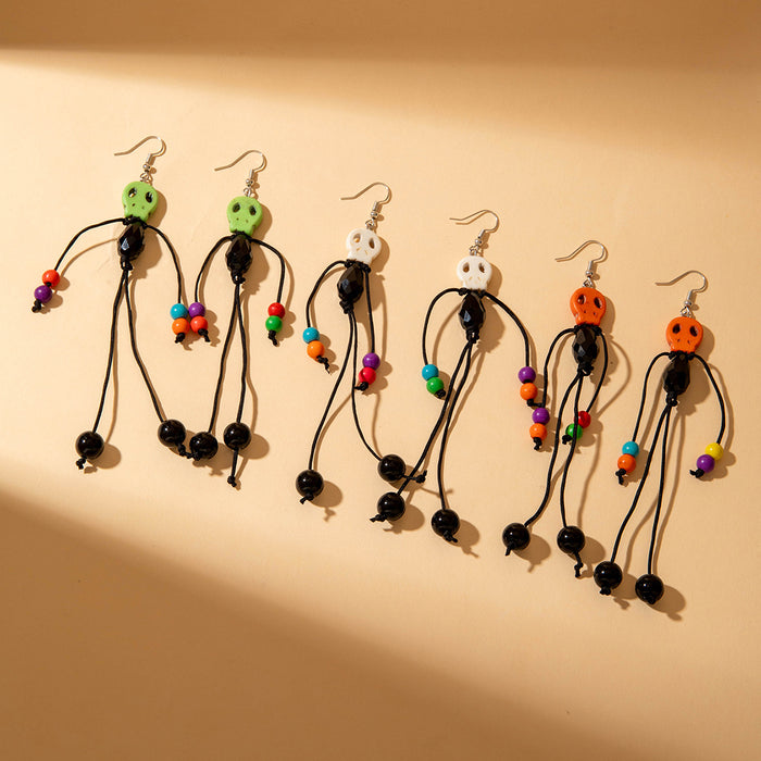 Wholesale Halloween Pumpkin Skull Polyester Tassel Drop Earrings Boutique Resale MOQ≥2