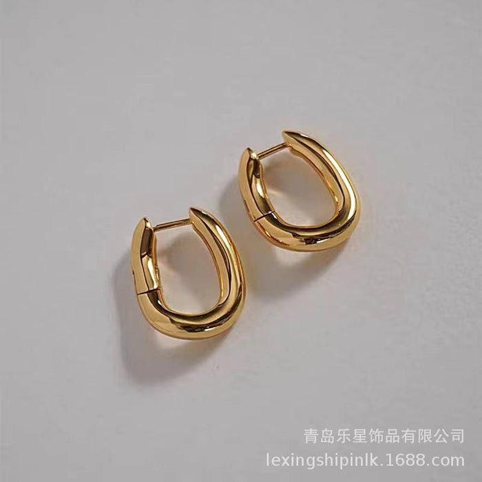 Wholesale Simplicity, individuality, versatility, fashion, oval ring, curved ear buckle, women's niche design, elegant and versatile