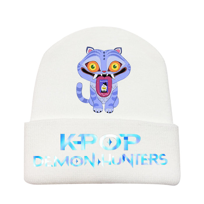 Wholesale Kpop Knitted hat fashion curled brim beanie printed