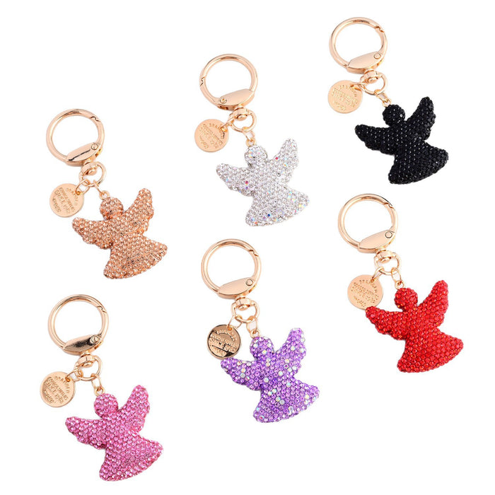 Wholesale Diamond-studded Angel Keychain,  Fully Rhinestone Car Key Pendant