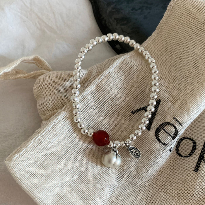 Wholesale Pure silver bracelet for women with a high-end feel, retro heavy industry versatile round beads