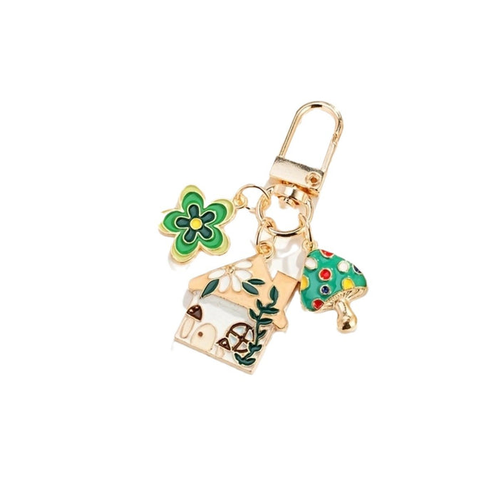 Wholesale Mushroom House Flower Pendant Keychain Bag Pendant Oil Dropping Alloy