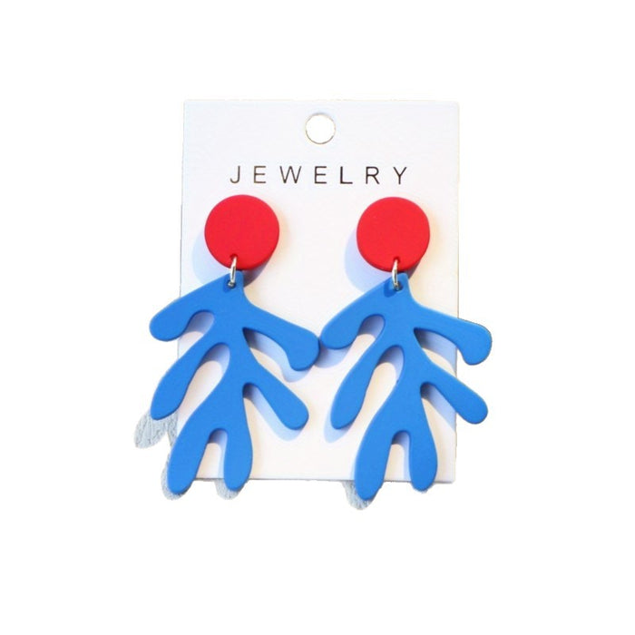 Wholesale Blue Coral Seaweed Acrylic Earrings for Women Tassel Earrings Accessories