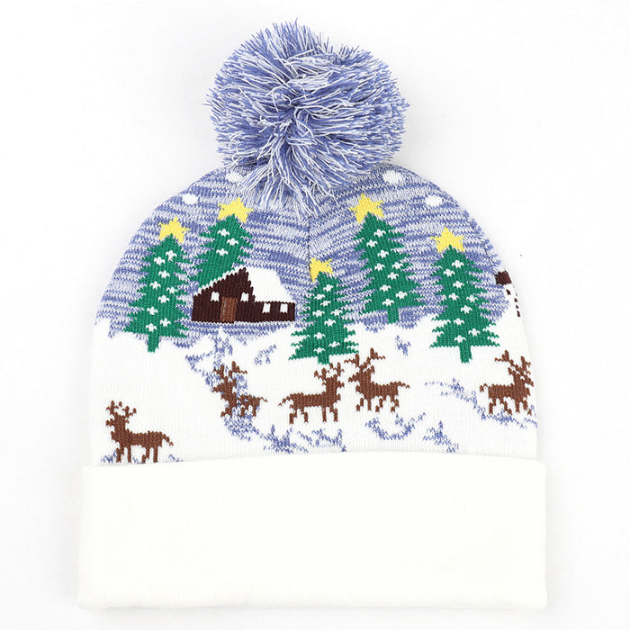 Wholesale Warm jacquard wool hat with cuffs and balls Christmas hat with elk earmuffs