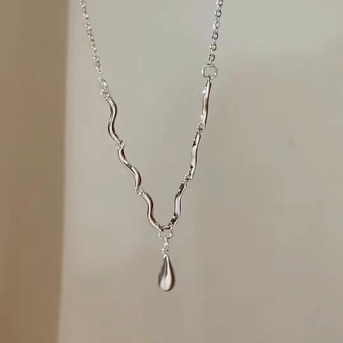 Wholesale Silver Water Droplet Wave Alloy Necklace JDC-NE-TongS005