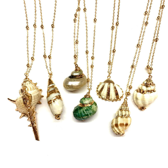 Wholesale Bohemian Beach Style Shell Pendant Necklace Gold Plated Edge Jewelry Accessory MOQ≥2