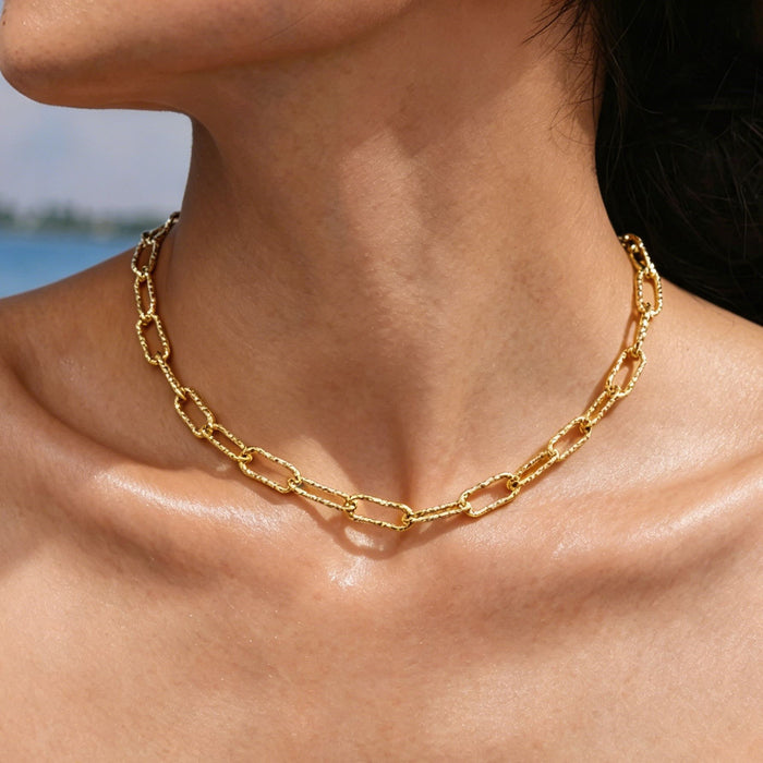 Wholesale 2Psc Embossed hip-hop versatile clavicle chain titanium steel necklace