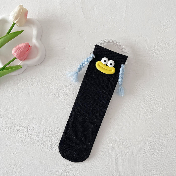 Wholesale Thin children' s socks mid-tube socks  cute long socks  funny braids pile socks