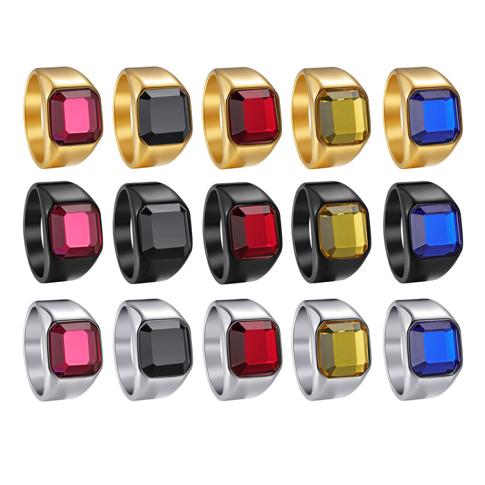 Wholesale Titanium Steel Electroplated Men' s Ring with Multi-Color Stones - Boutique Resale