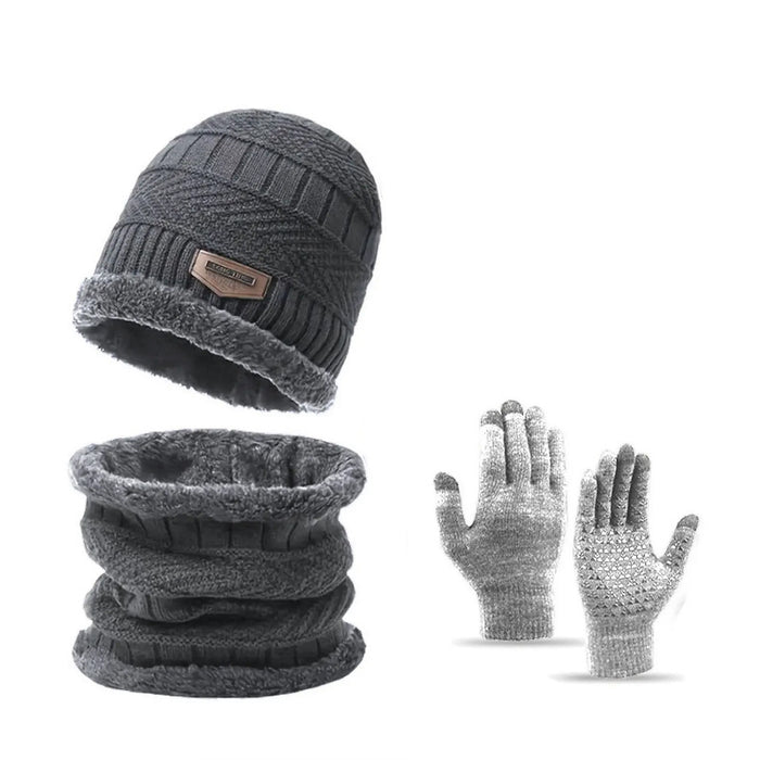 Wholesale three-piece knitted hat winter warm hat non-slip touch screen gloves