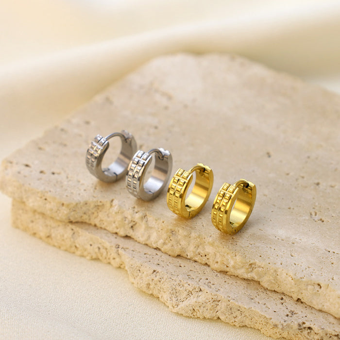 Wholesale Embossed lattice stainless steel earrings