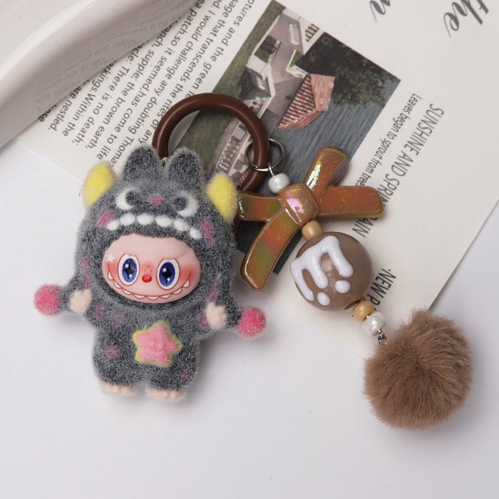 Wholesale Cute flocked polka dot doll keychain