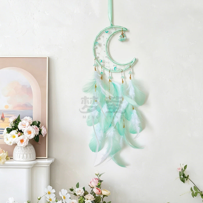Wholesale Handmade Moon Feather Dream Catcher Macaron Color Decorative Wall Hanging MOQ≥2