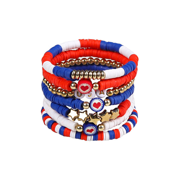 Wholesale Soft ceramic bracelet set, personalized alloy drip oil national flag pendant bracelet