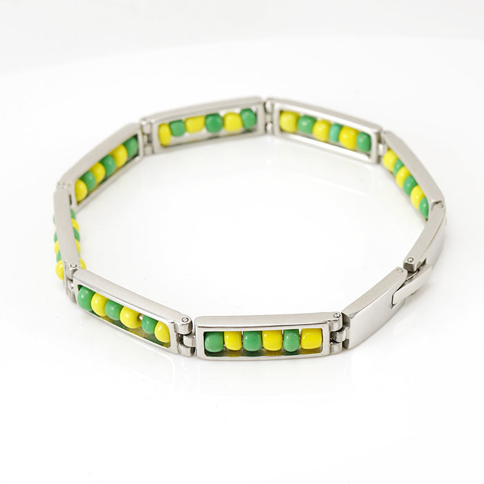Wholesale 18K gold titanium steel bracelet with colored beads