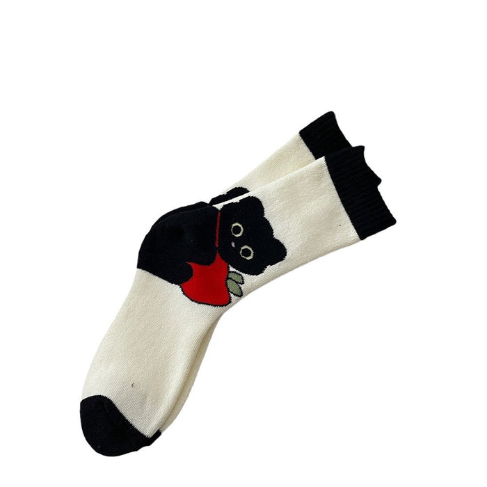 Wholesale Autumn and winter pure cotton mid tube socks for children, cute cartoon looped anti pilling socks