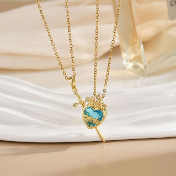 Wholesale Arrow through the heart couple pendant necklace set for Valentine' s Day