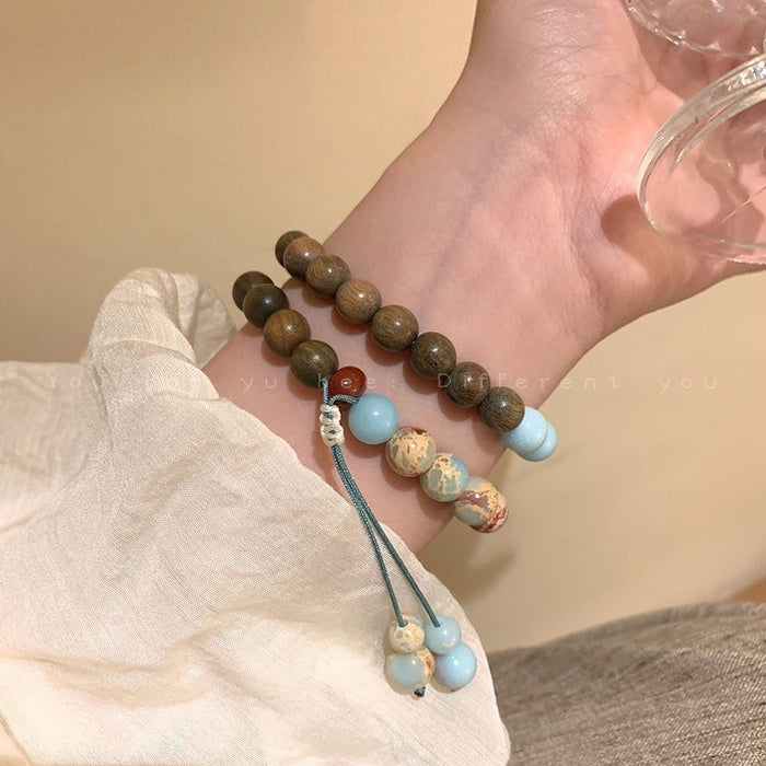 Wholesale Green Sandalwood Splicing Bracelet Wooden Bracelet Vintage Handpiece