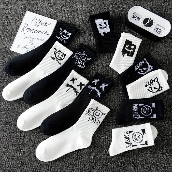 Wholesale men' s deont mid-calf socks black and white cotton socks women' s summer sports basketball socks