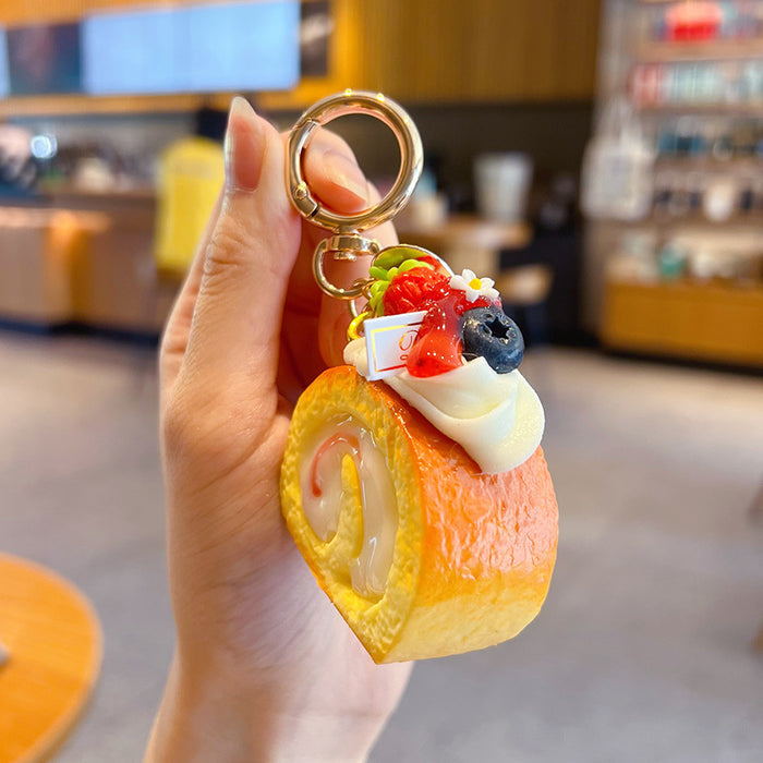 Wholesale Simulated Fruit Swiss Roll Keychain Pendant Blueberry Design Decorative MOQ≥2