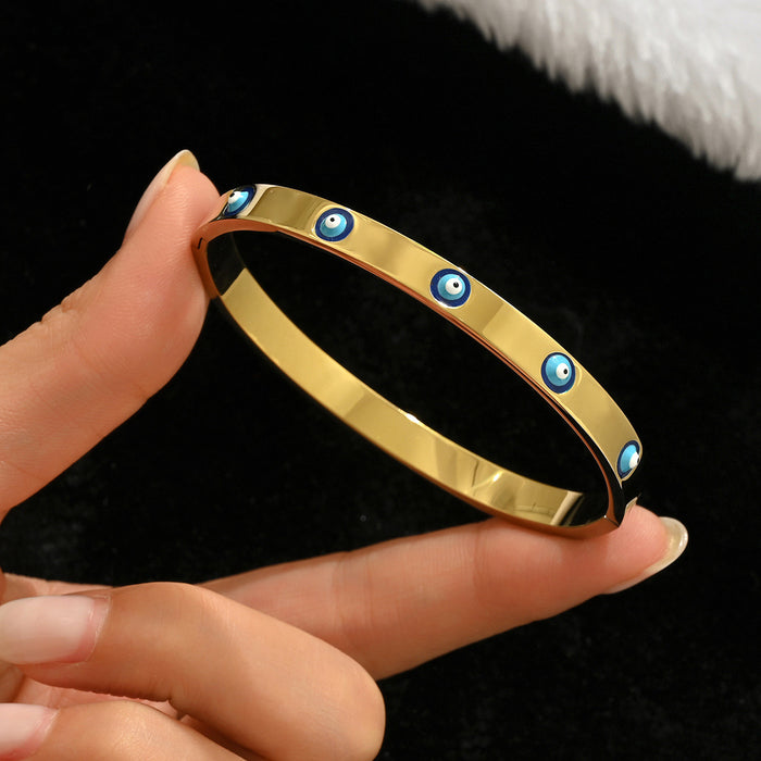 Wholesale Gold Tone Titanium Steel  Bangle Set With Rhinestone Row Trendy Jewelry Accessory For Party Or Everyday Gift