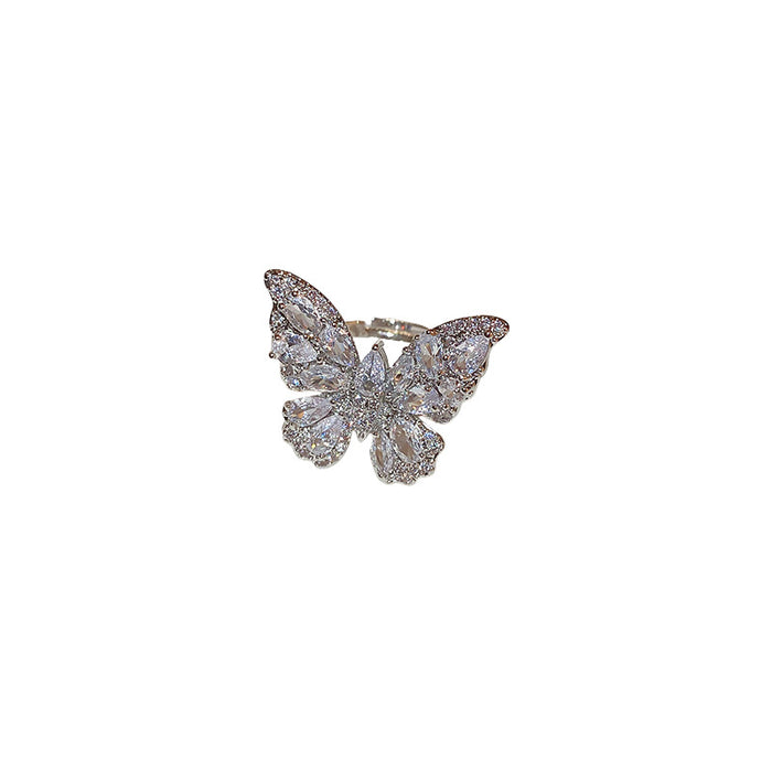 Wholesale Copper Diamond Zircon Butterfly Open Ring JDC-RS-BaoJ002