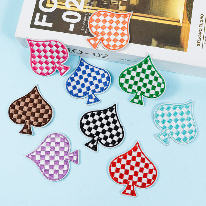 Wholesale Checkerboard Spade Embroider Cloth DIY Patches