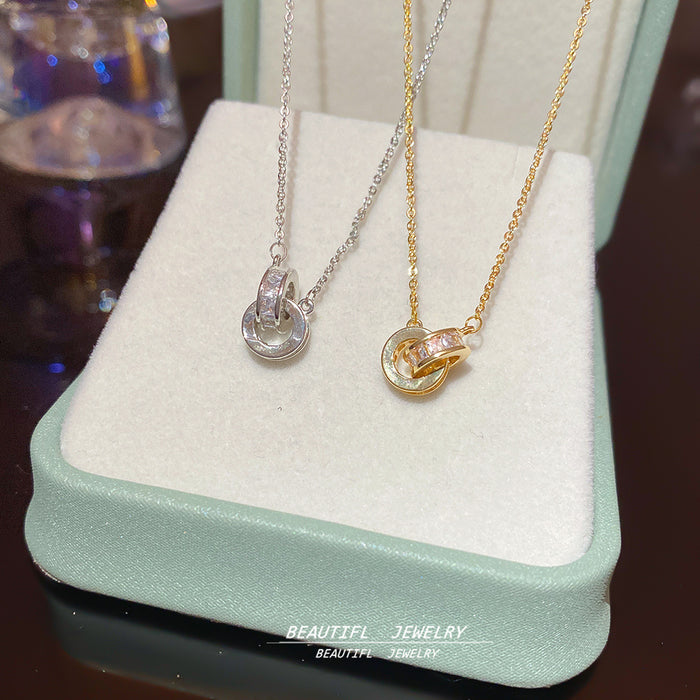 Wholesale Double-ring zircon choker necklace pendant