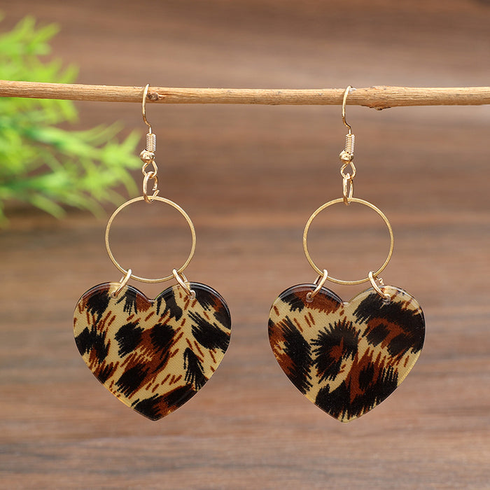 Wholesale Acrylic Leopard Print Heart Hoop Earrings