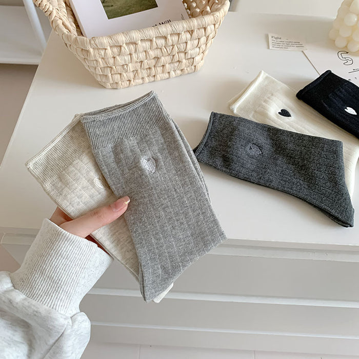 Wholesale New socks with rolled edges, stacked socks, cotton, heart-shaped embroidery, versatile