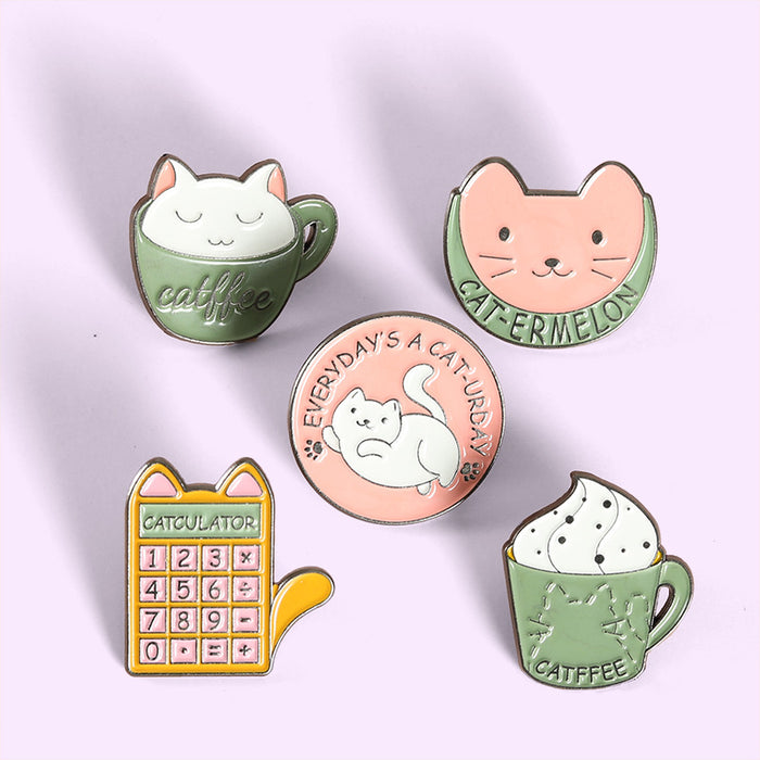 Wholesale Creative Cartoon Computer Coffee Cup Cute Cat Pattern Alloy Accessories Brooch JDC-BC-BL004