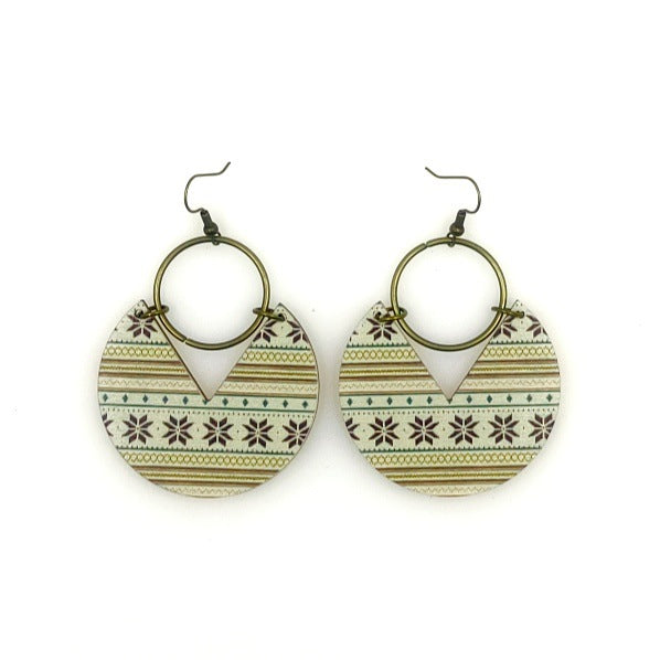 Wholesale Wood Printed Bohemian Stripe Stitching Earrings JDC-ES-Yinxue004