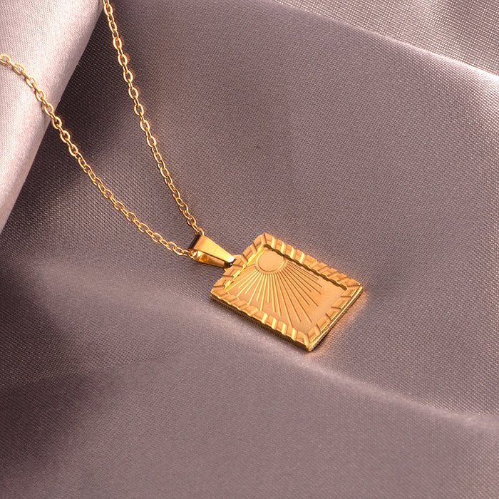 Wholesale  ins style sun moon square embossed necklace