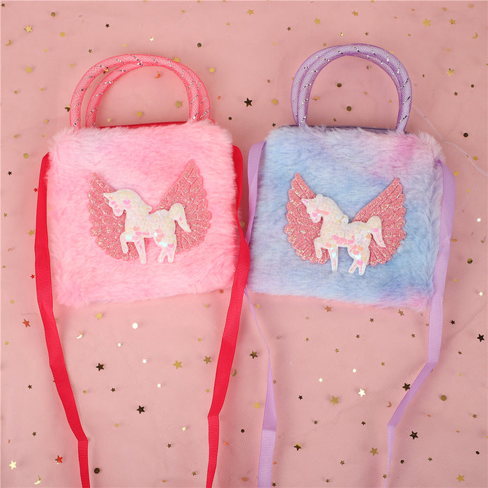Wholesale Children' s Colorful Plush Unicorn Small Satchel Shoulder Bag