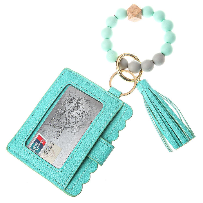 Wholesale Silicone Beads Bracelet Card Holder Leopard Print PU Leather Tassel Pendant Keychain JDC-KC-JinY010