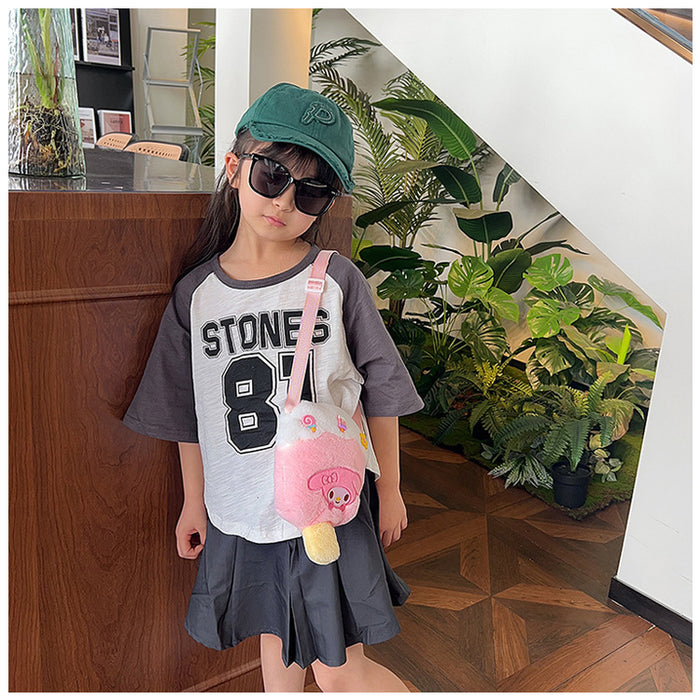 Wholesale New plush ice cream bag, cute doll shoulder bag, children's crossbody bag, coin purse