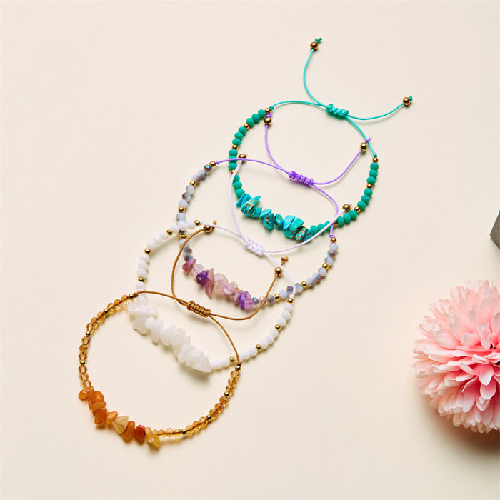 Wholesale hand-woven holiday style gravel beaded personality irregular stone woven adjustable bracelet