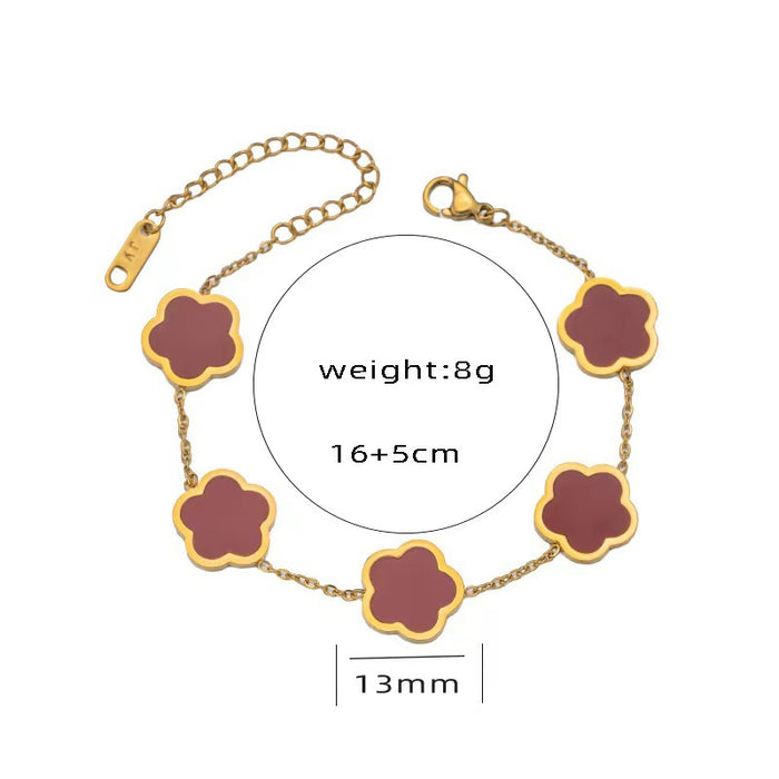 Wholesale Stainless Steel Four Leaf Clover Earrings Bracelet Necklace Set JDC-NE-ChunLing003