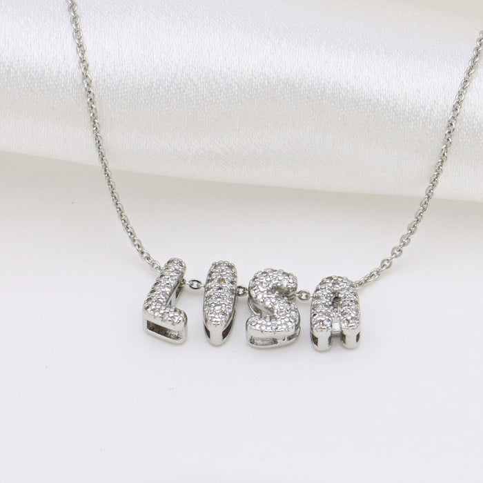 Wholesale Zircon Bubble Letter White Gold Pendant Necklace Women' s Clavicle Chain