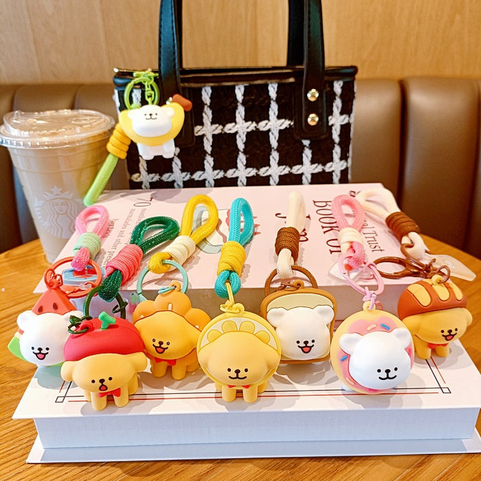 Wholesale Line Puppy Keychain Korean Cartoon Doll School Bag Pendant Cute Couple Key Chain Doll Machine Small Gift