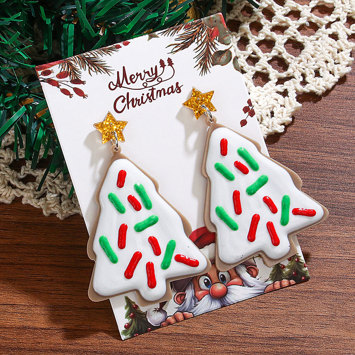 Wholesale  Acrylic Earrings White Painted Acrylic Splicing Christmas Tree Earrings Earrings for Women