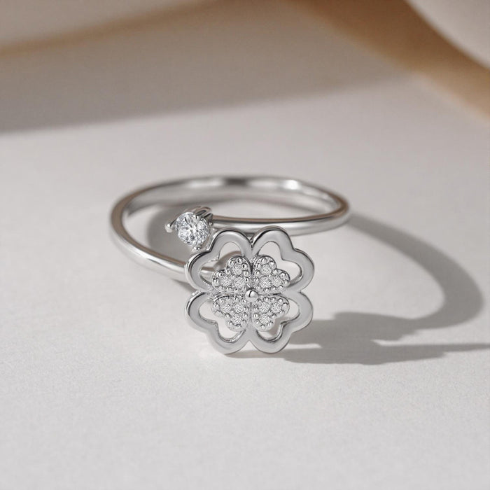 Wholesale Eco-Friendly Copper Plated Four-Leaf Clover Rotating Adjustable Ring